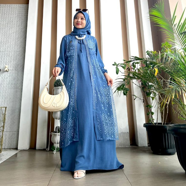 KS59 Mahalini Crincle high mix Brukat variasi Swaroski BY HallovinDaily One set (Gamis + Hijab +Broo