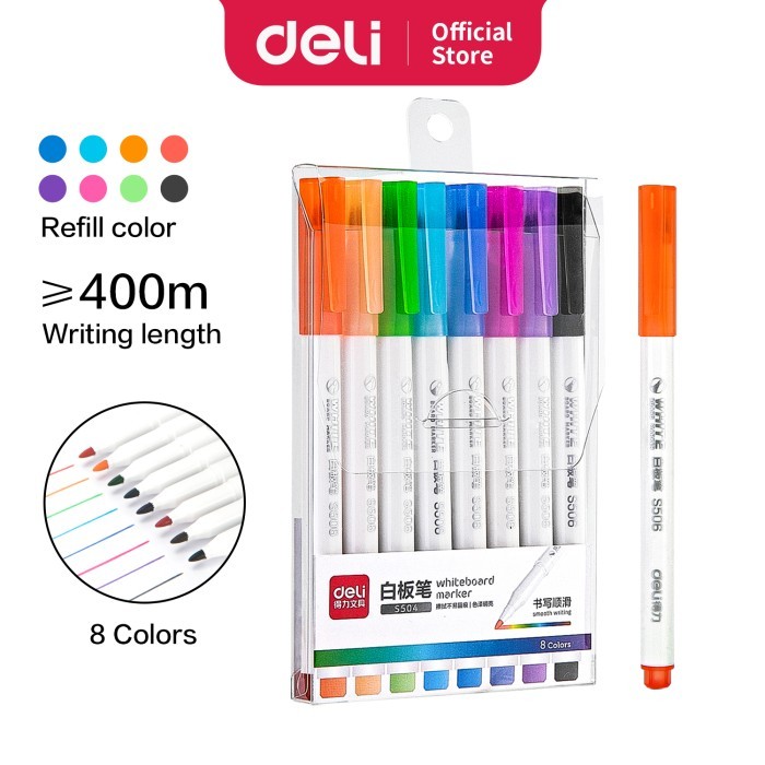

Deli 8 Color whiteboard marker graffiti drawing easy to erase S504