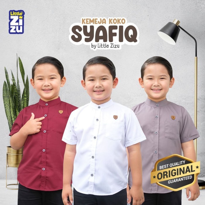 [[Ramadhan Sale]] Kemeja Koko Anak Syafiq by Little Zizu Bahan Toyobo Premium - DARK GREY, S