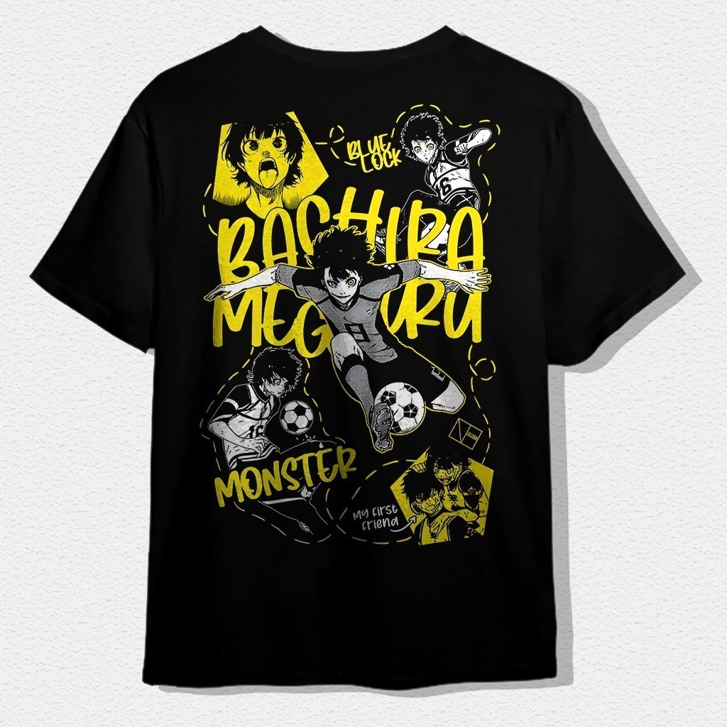 [FREE GIFT] kaos Pria Wanita Lengan Pendek Anime Bluelock Bachira Meguru Hitam japanese streetwear p