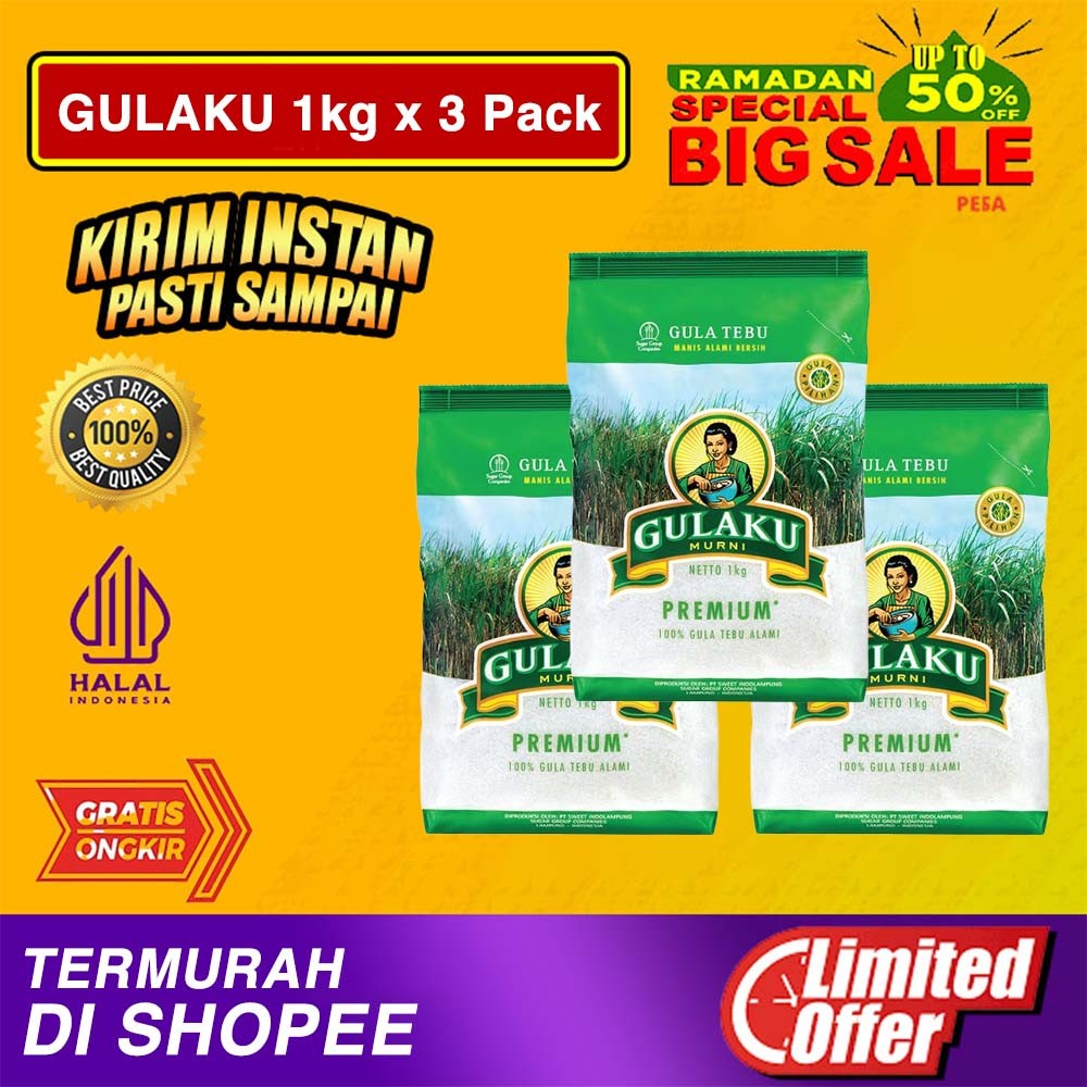 

3 pcs GULAKU HIJAU PREMIUM 1 KG GULA TEBU MURNI