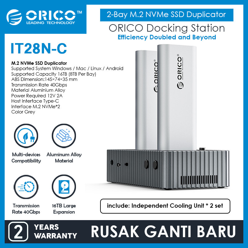 ORICO 2-Bay M.2 NVMe SSD Duplicator M2 NVME Docking Clone 40Gbps USB4.0- IT28N-C