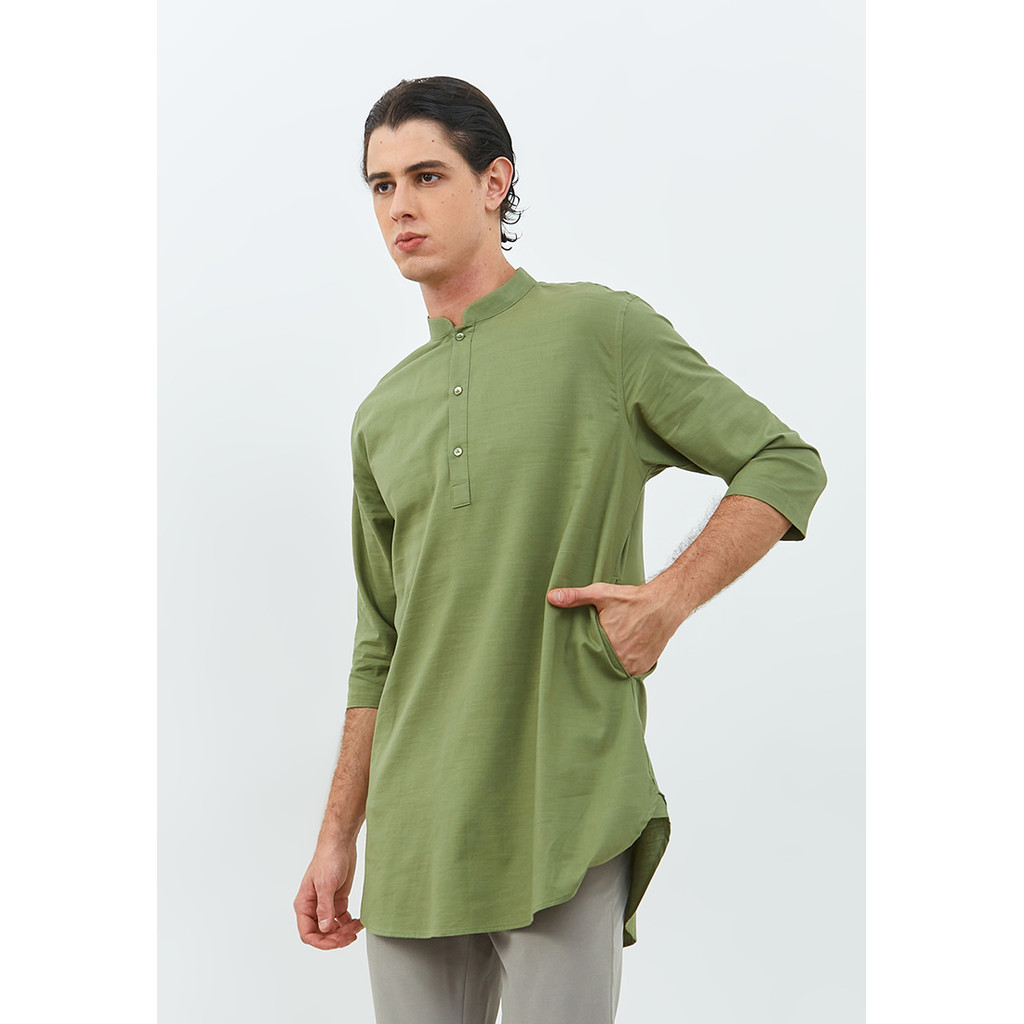 Jobb Arkhan Baju Koko Pria Kurta Lengan Pendek Regular Fit Hijau