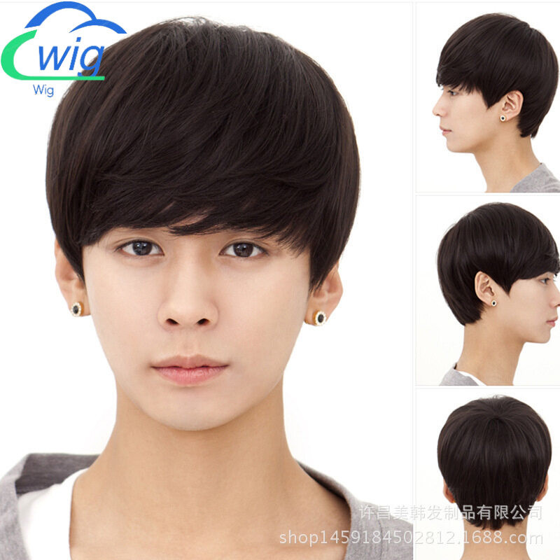 Versi Korea wig laki-laki, rambut langsung pendek, mahasiswa laki-laki tampan, rambut pendek, wig fl