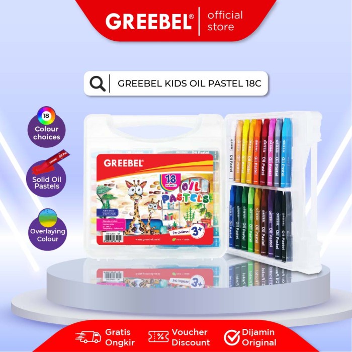 

[Terbaru] GREEBEL Crayon Krayon KIDS OIL PASTEL (18 Warna) untuk Anak non toxic