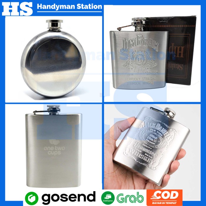 ✨LARIS✨ -Botol Minum Gepeng Bottle Hip Flask Stainless Steel - Jim Beam
