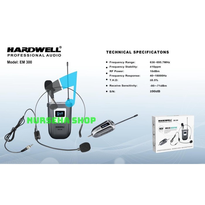 Mic Wireless HARDWELL EM300 / EM 300 (ORIGINAL) 1 ClipOn + 1 Headset