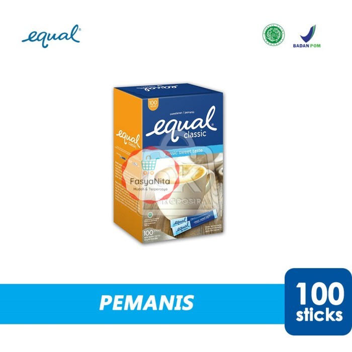 

Gula Pemanis Equal Classic Sweetener Nol Kalori (1 Box isi 100stik) - FasyAnita Mart Denpasar