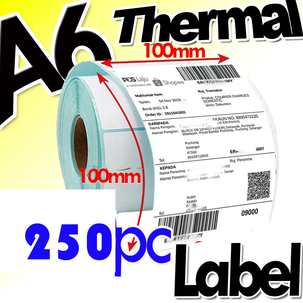 

LABEL THERMAL 100X100mm DIRECT THERMAL 100x100mm - ALAMAT BARCODE TERMURAH