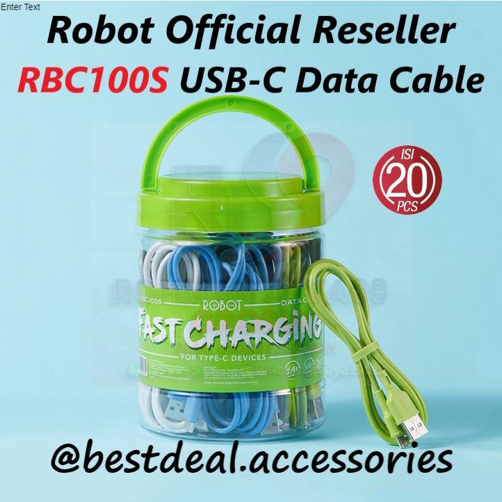 1 TOPLES SEGEL ISI 20 PCS Robot RBC100S USB-C Type C Kabel Data Cable 2.4A RBC100 (isi 20 Pcs) 100% ORI BERGARANSI RESMI TERMURAH RJ99