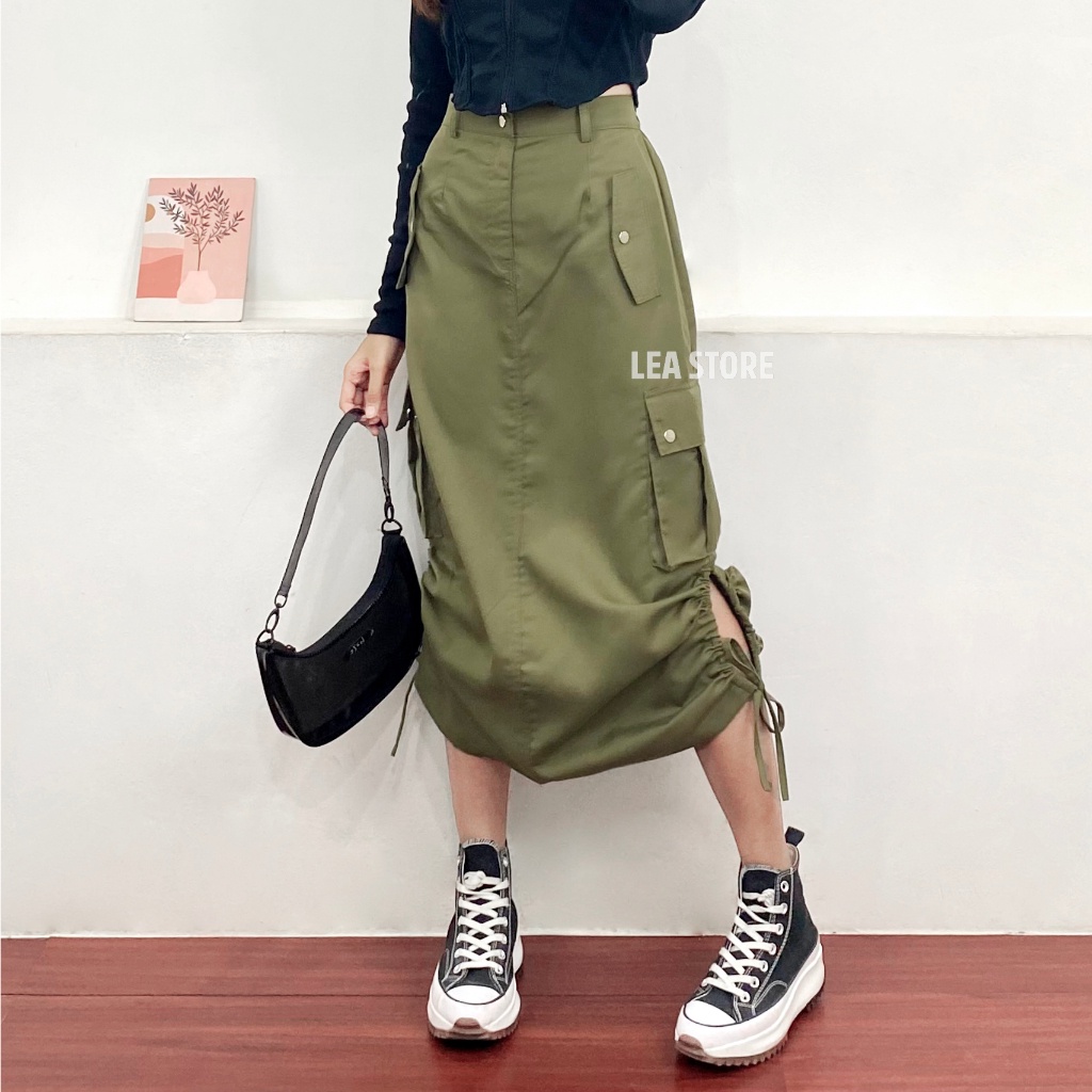 LEA OFFICIAL STORE - MAXI CARGO SKIRT / ROK WANITA STREETWEAR / LEA STORE OUTFIT REMAJA INDONESIA