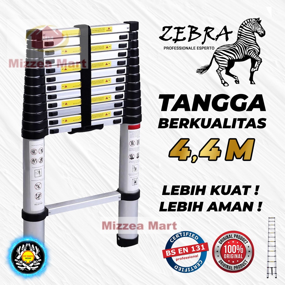 MizzeaMart TANGGA TELESKOPIK 4,4 METER ZEBRA PREMIUM KUAT AMAN BAGUS / TELESCOPIC LADDER ALUMINIUM T