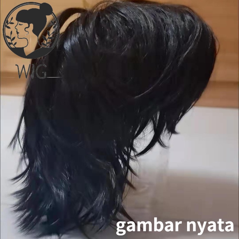 Keren Pria Wig Rambut Pria Wig Rambut Panjang Pemangkasan Mullet Kepala Angin Netral Serigala Ekor B