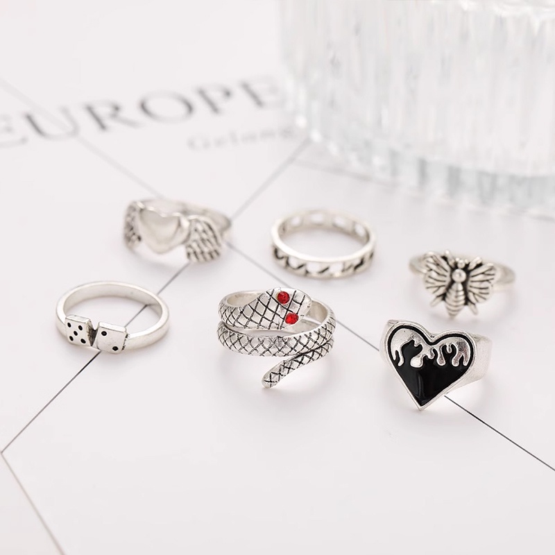 COD✨ 6Pcs Cincin Korea Jari Aneka Adjustable Bentuk Warna emas Silver untuk Wanita Pria -Yinmer