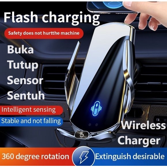 CAR HOLDER WIRELESS CHARGER robot cas hp 15W mobil phone stand magnet