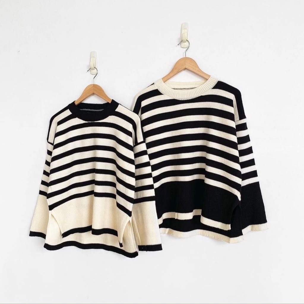 HUM - REC Sweater Baju Rajut Wanita Lengan panjang Motif Garis Tebal  / RJT Layla Stripe Knit RAJUT