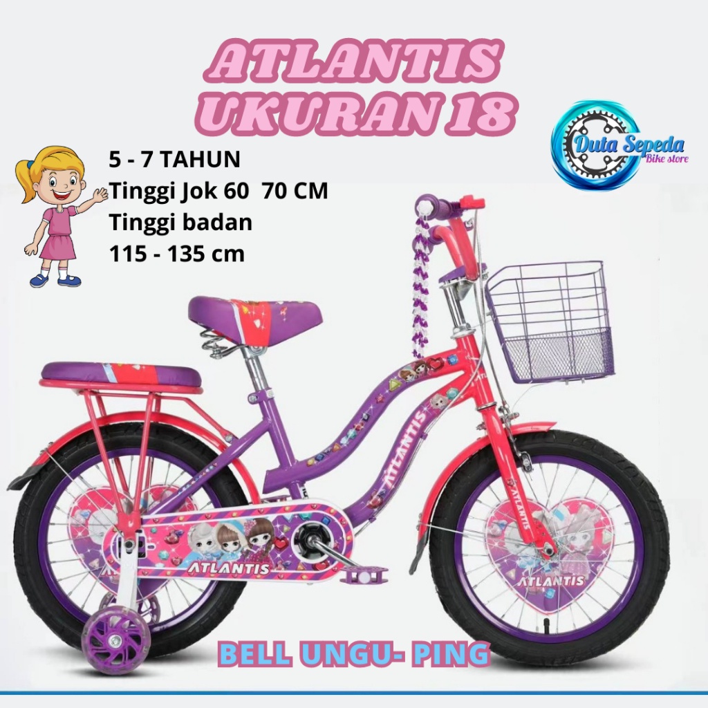 Sepeda anak perempuan 5 samapi 8 tahun ukuran 18 inch