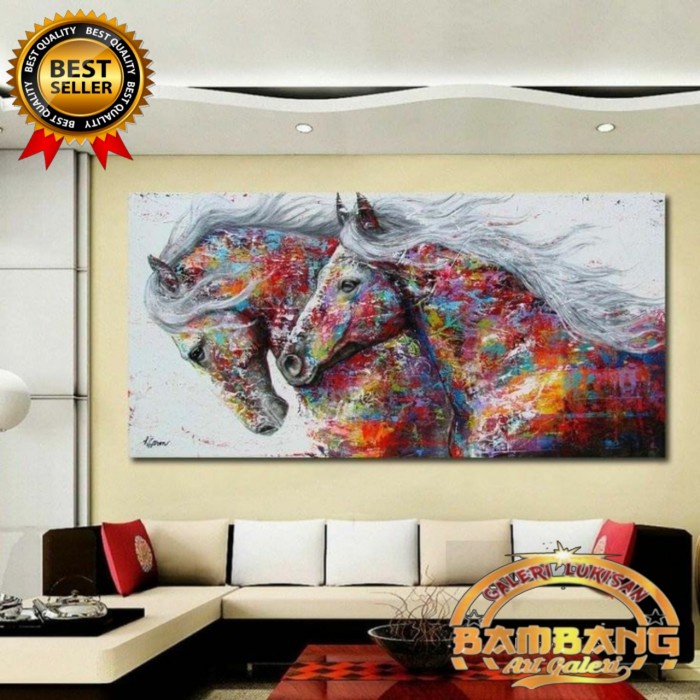 lukisan kuda 2 sejoli cat timbul