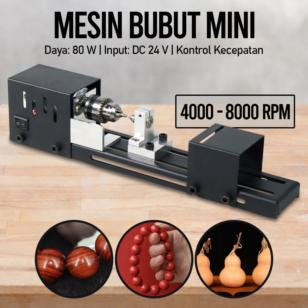 Mesin Bubut Mini OSSIEAO Lathe Wood Metalworking DIY 80W Bahan Besi Metal