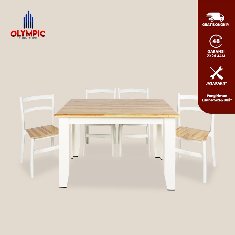 Olympic Dinning Table / Meja Makan Kayu Include 4 Kursi / DTM ALMA