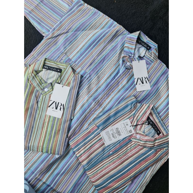 Kemeja Zara Salur Stripe Basic Polos// BAJU GARIS VIRAL TERLARIS TERMURAH