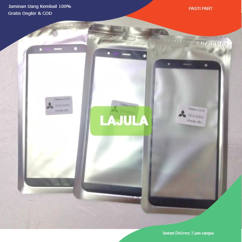 kaca lcd kaca depan kaca touchscreen + lem oca samsung j6 plus / j6+