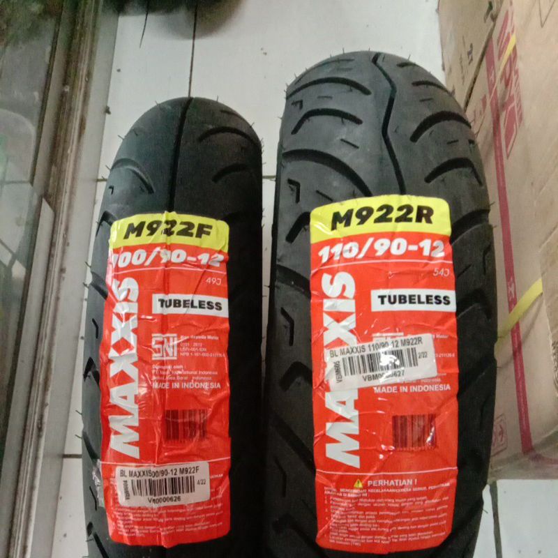 Paket 100/90 & 110/90 Ring 12 Sepasang Ban Tubles MAXXIS M922F+M922R Tubeless Paket Set Ban Motor Sc