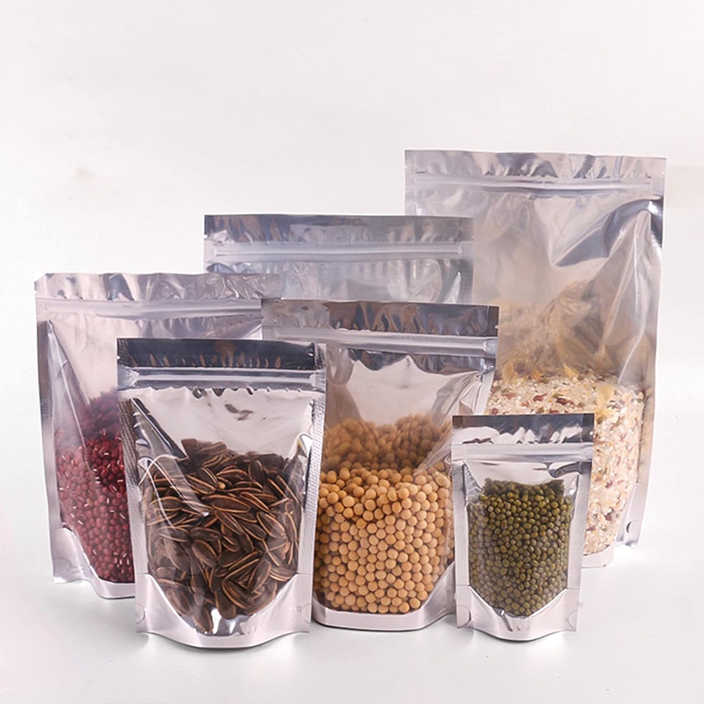 MurmerOfficial Standing Pouch Silver Alumunium I Alumunium Foil Ziplock I Kemasan Snack Makanan Plastik R1002