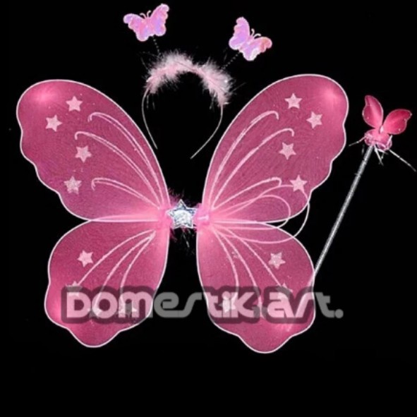 [ BEST SELLER ] - VS - Set sayap peri anak PINK SOFT / Sayap Fairy / sayap Kupu-kupu mahkota