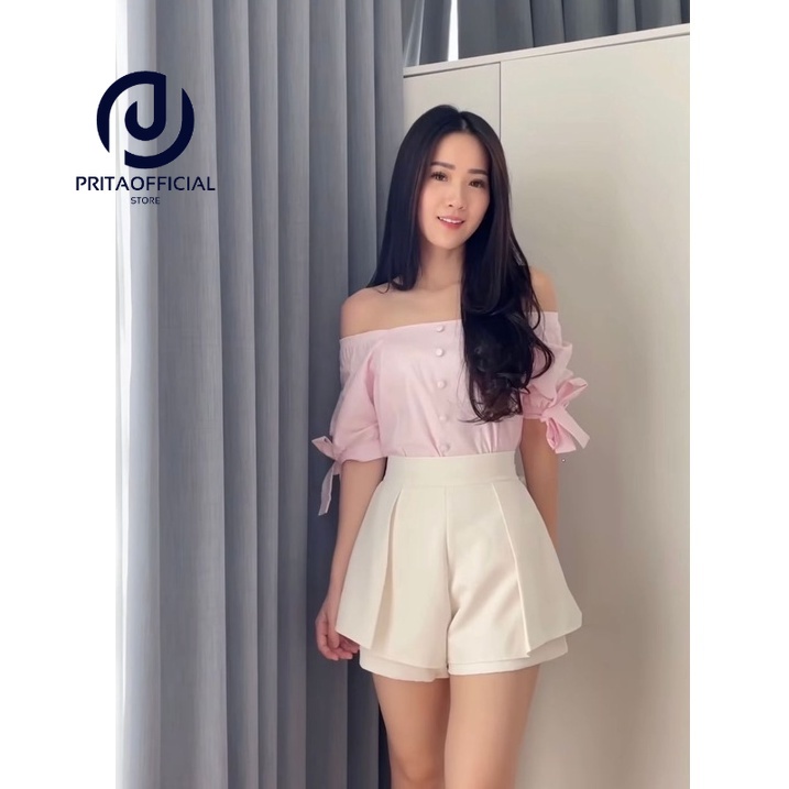 BOXER KEREN/ CELANA PENDEK COTTONBELLS ATASAN CASUAL WANITA ALFINA BUTTON PLAID SQUARE CROP TOP (AR 