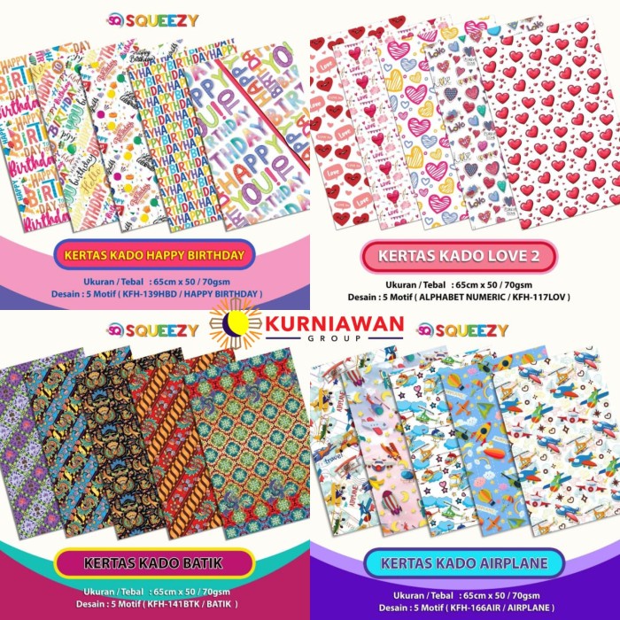 

Kertas Kado SQUEEZY 50 Lembar 5 Motif Campur 1 Tema / Bungkus Kado - Boba