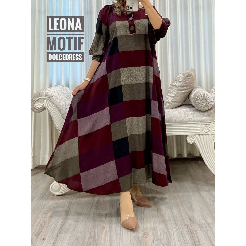 FG34ED Daster Arab Dolce LEONA MOTIF Midi Dress Busui Bumil Nyaman
