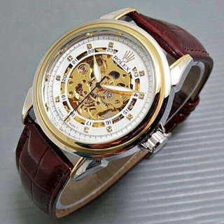 PROMO Jam Tangan Pria Rolex Automatic ( Tanpa Baterai ) Strap Kulit Tipe R883 Free Box & BISA COD