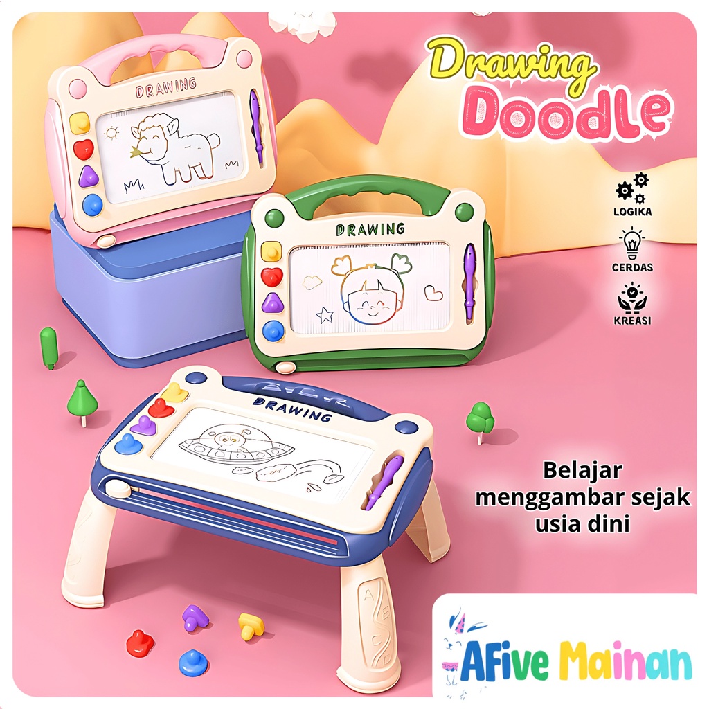 [AFive] Drawing Board Doodle Mainan Anak Edukasi Kreativitas Motorik Halus Imajinasi Kado Ultah