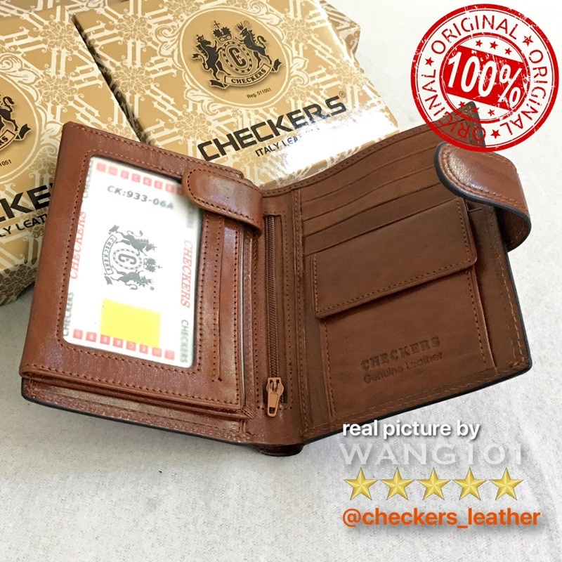 (COD) WANG101 - Dompet Kulit CHECKERS Original 06AN - Asli
