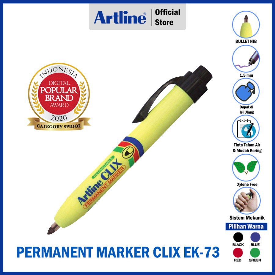 

Artline Spido Permanent Clix Marker EK-73 1.5MM Black Blue Green Red