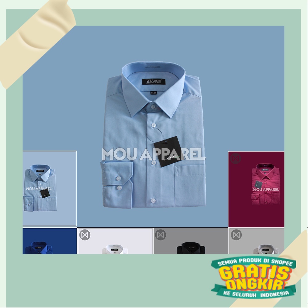 Alisan Kemeja Pria SLIM FIT Lengan Panjang Polos Baju Atasan Jas Cowo Alisan Formal Original Hitam P