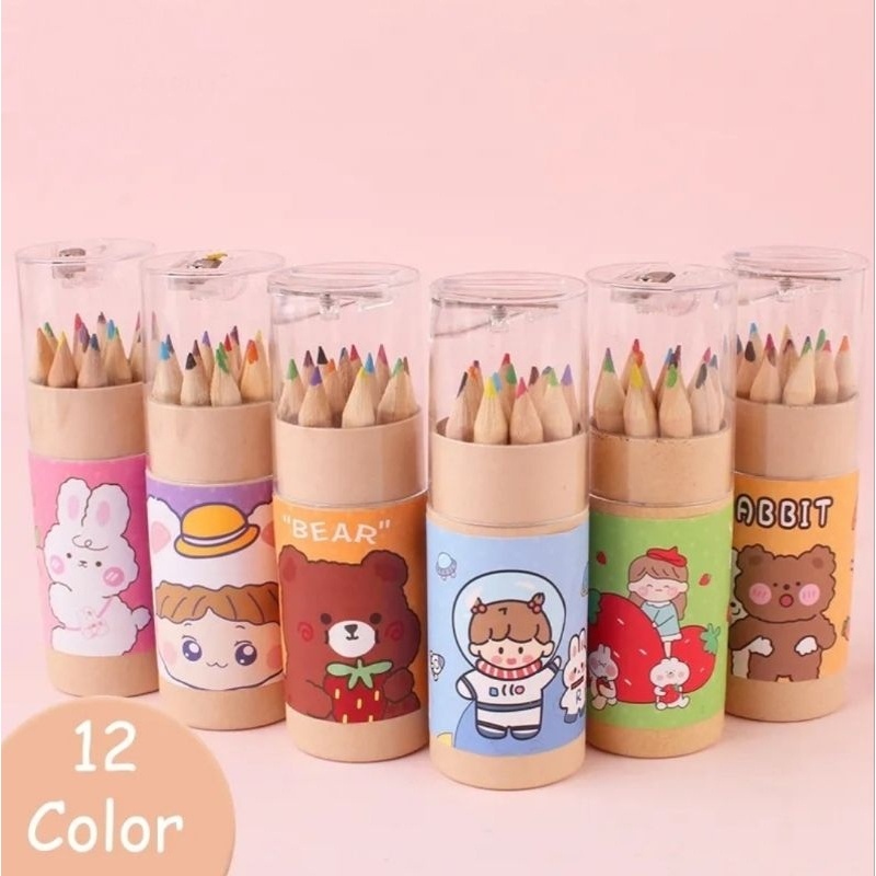 

(Pimenova) Pensil Warna 12 Pcs Menggambar Melukis Tabung Karakter Lucu