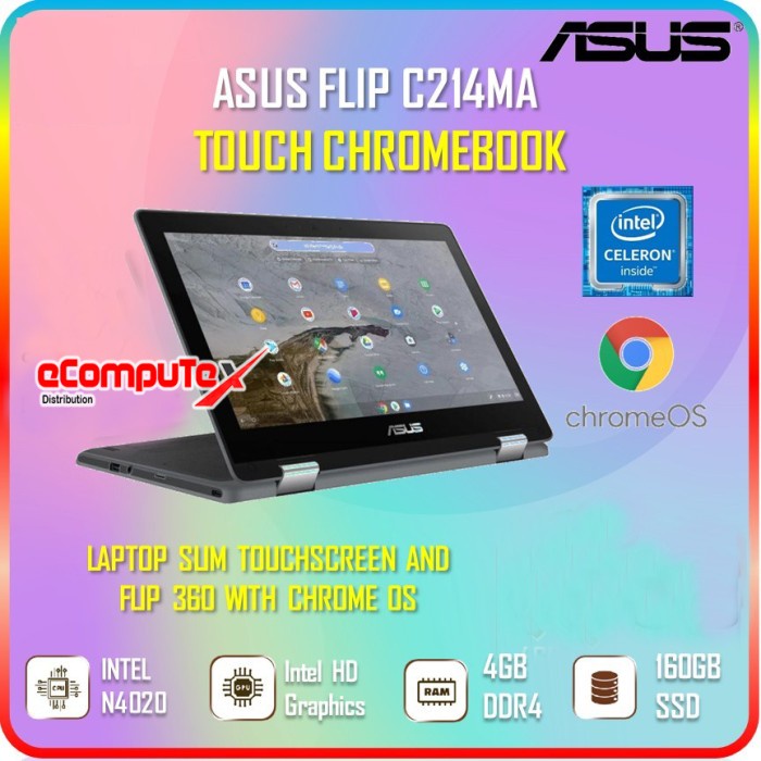 ASUS Chromebook C214MA TouchScreen Flip N4020 4GB 160GB 11.6” RESMI