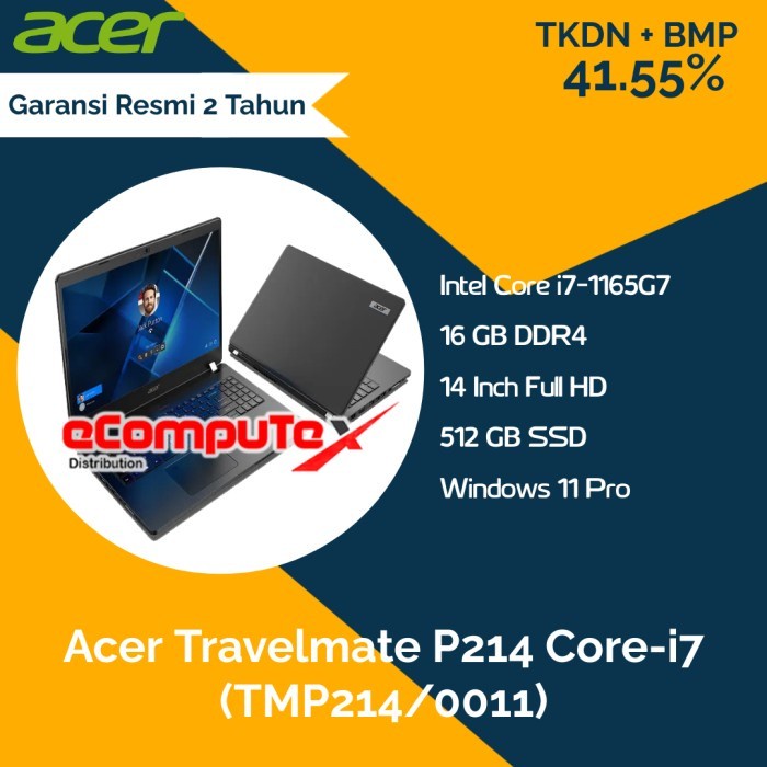 Laptop Acer Travelmate P214 (TMP214/0011) i7 16GB 512GB - TKDN RESMI