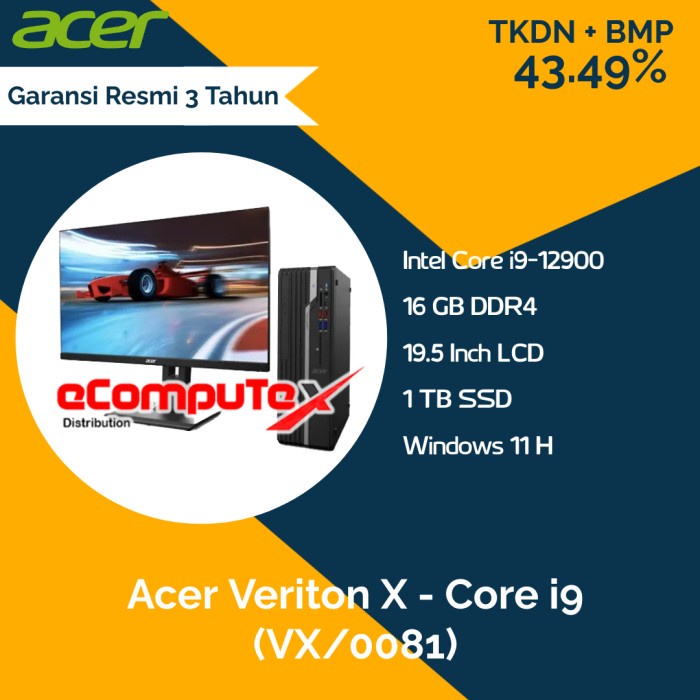 PC Desktop Acer Veriton X (VX/0081) i9-12900 16GB 1TB - TKDN RESMI