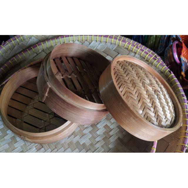 Kukusan Rantang Mangkok Tempat Dimsum - Siomay - Bakpao Bambu Set 20 cm - 3 pcs