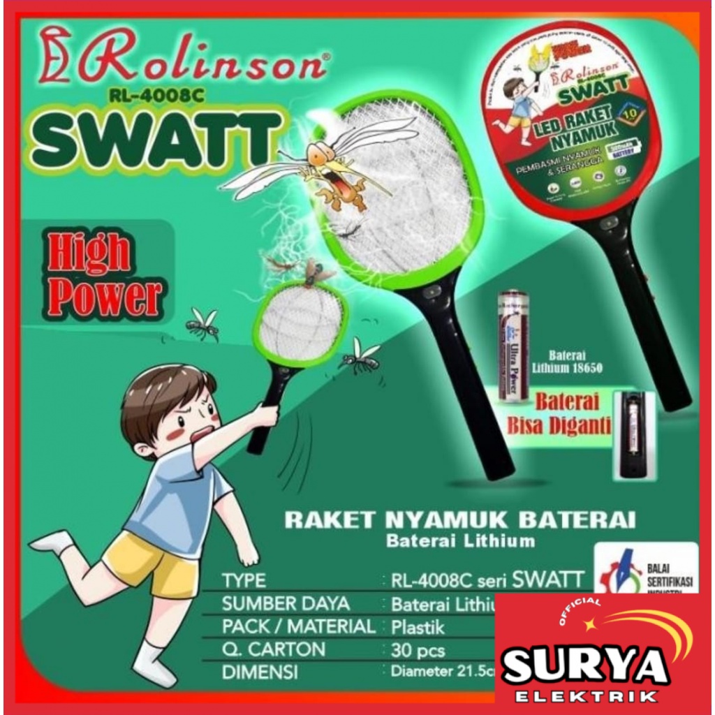 Raket Nyamuk Rechargeable ROLINSON SWATT Series Cas Ulang High Power
