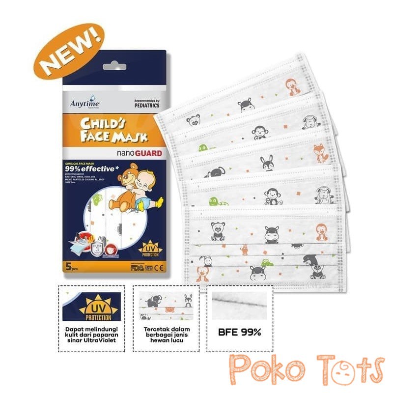 Masker Anak Earloop Multi Fungsi Isi 5pcs Anytime/ Skrineer Child's Face Mask JB
