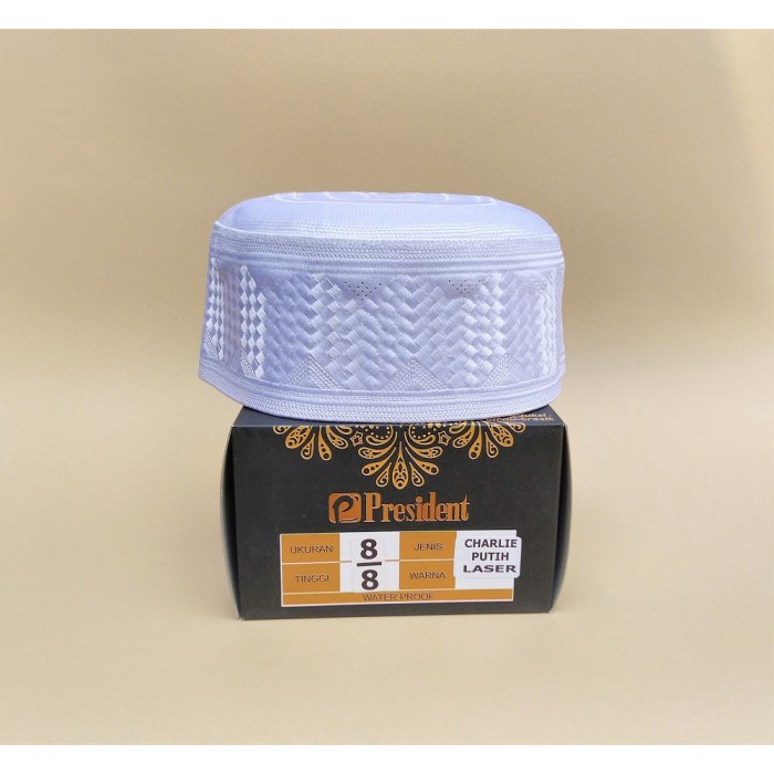 Peci Haji Peci Putih President Kopiah Songkok Haji Putih Motif Charlie - 5
