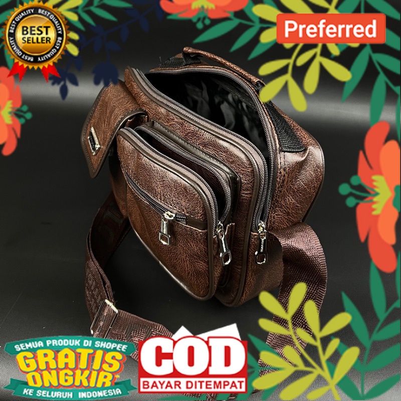 Tas Selempang Kulit Original Polo Amstar Bahan Kulit PU Leather Waterproof Tas Pria Tas Selempang Pr