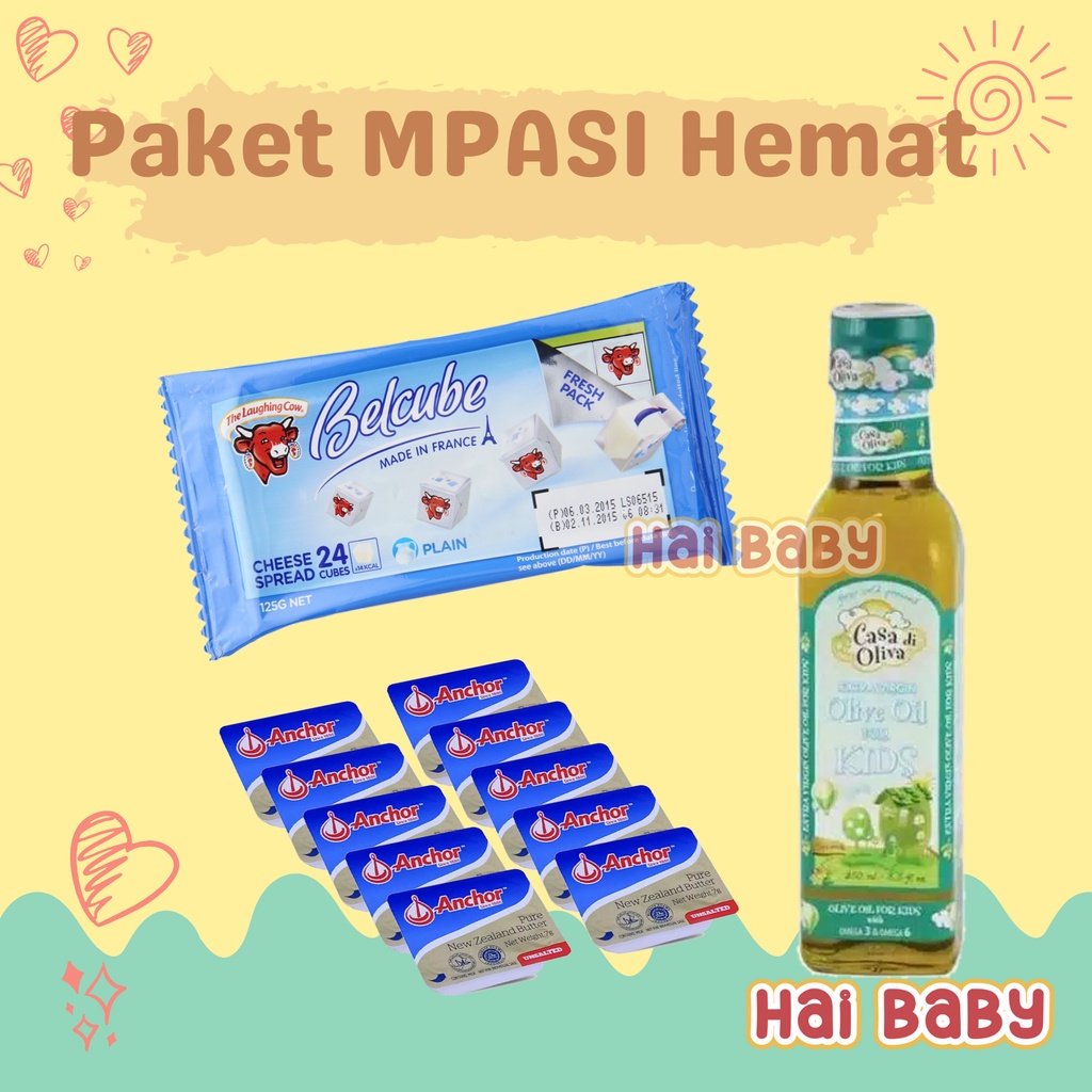 

COD Paket MPASI Hemat / EVOO Casa di Oliva + Anchor Unsalted Butter + Keju Belcube / Vitalite Canola