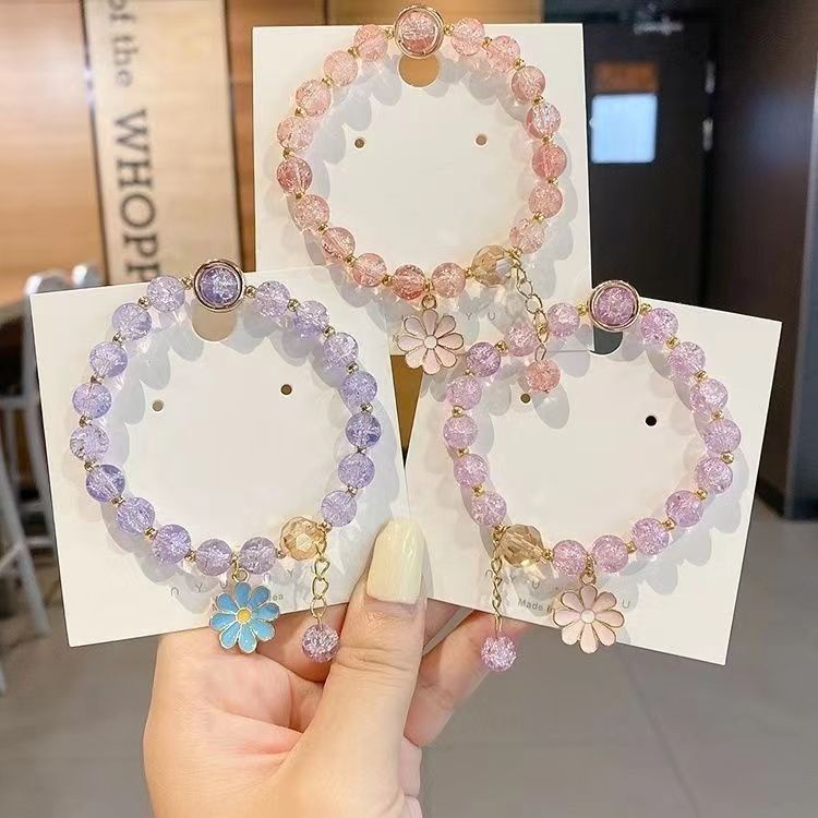 Gelang Manik-manik Warna Kristal Daisy Korea/Gelang Bunga Kristal Rumbai