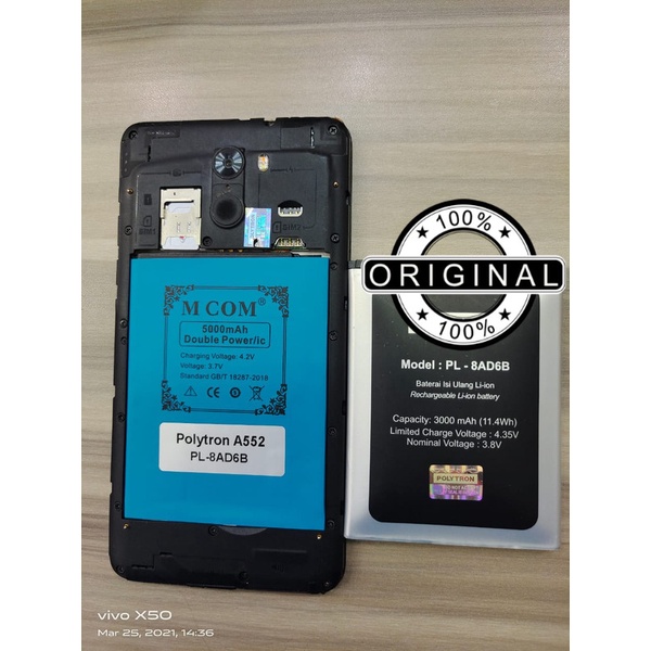 Battery Batre Baterai Double Power Mcom Polytron A552 PL-8AD6B PL8AD6B Kapasitas 5000 Mah