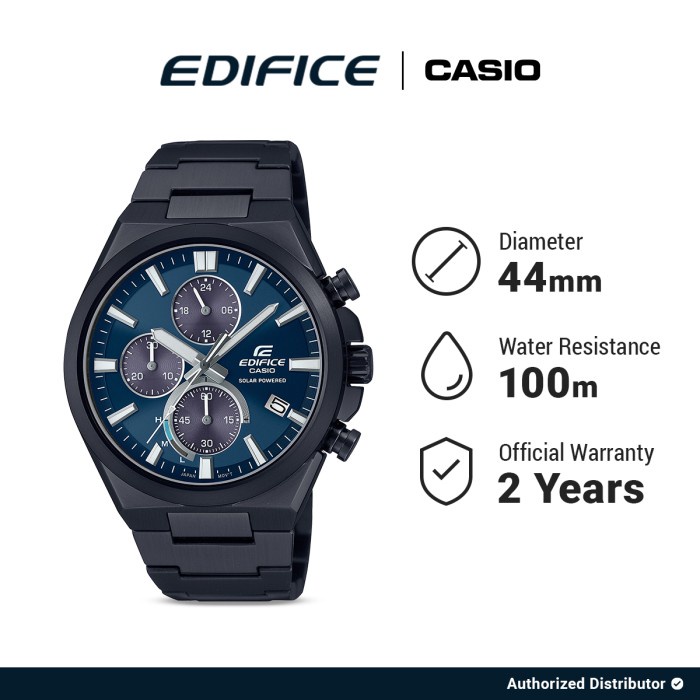 Jam Tangan Pria Edifice EQS-950DC-2AVUDF Solar Powered Chronograph 44mm Hitam Biru